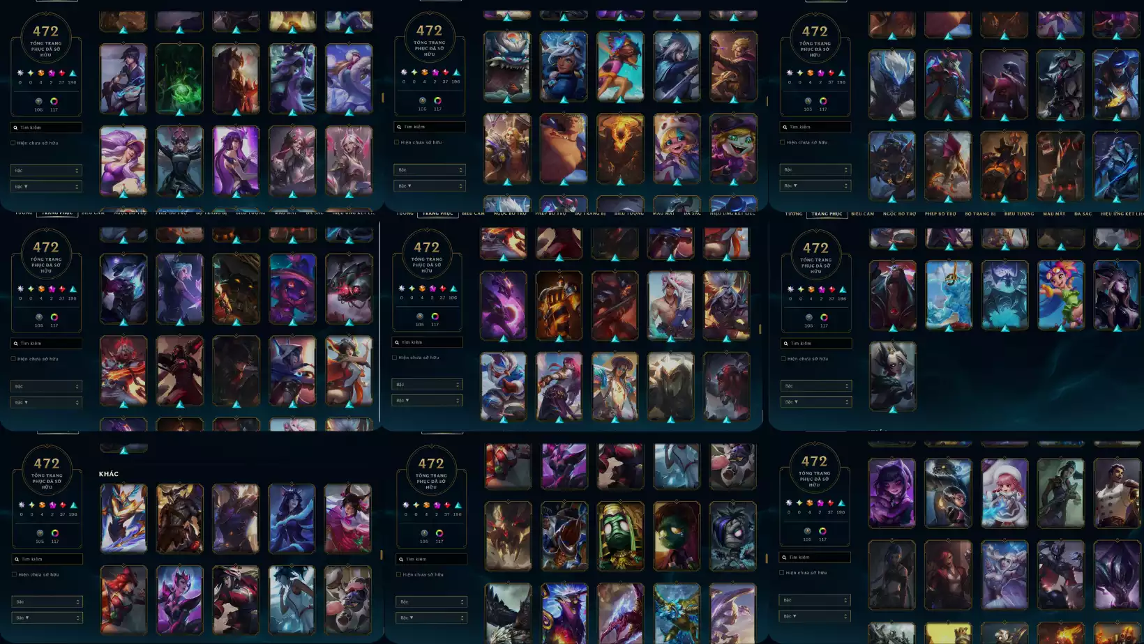 Ảnh LOL 472 SKIN 4 CAM 2 TIM 37 DO 196 XANH  117 DA SAC RANK SAT